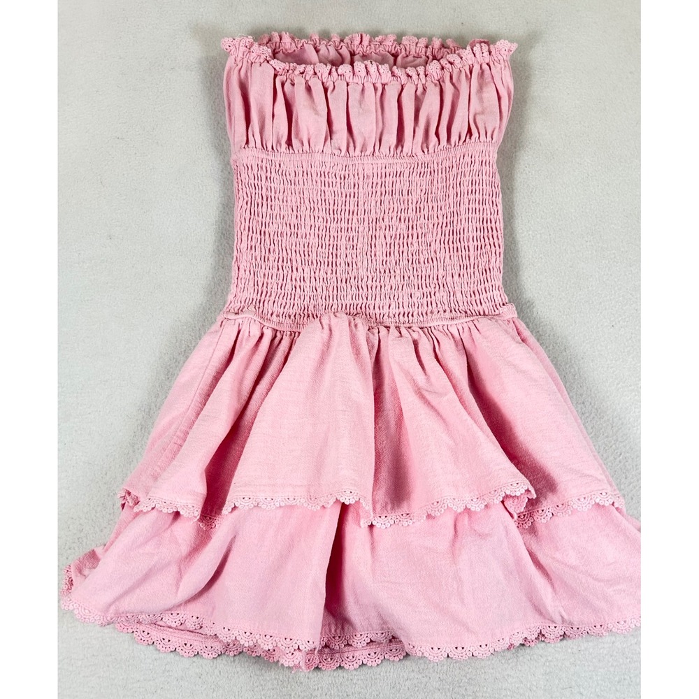 Ocean Drive Strapless Mini Dress Women S Pink Coquette Boho Smocked B13017 - Picture 7 of 9